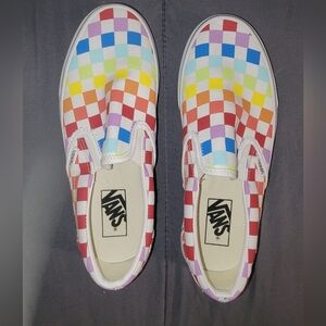 Womens Vans Slip On Shoes Rainbow Checkerboard